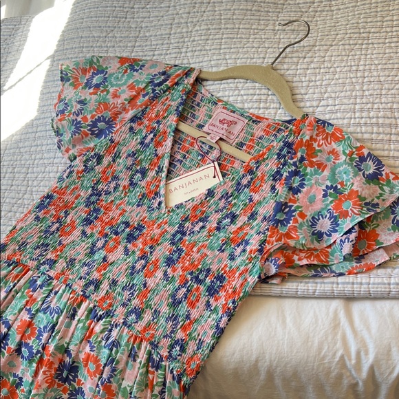 Banjanan Floral Smocked V-Neck Maxi Dress - Coral, Purple, Mint. NWT for Spring! - Picture 3 of 11